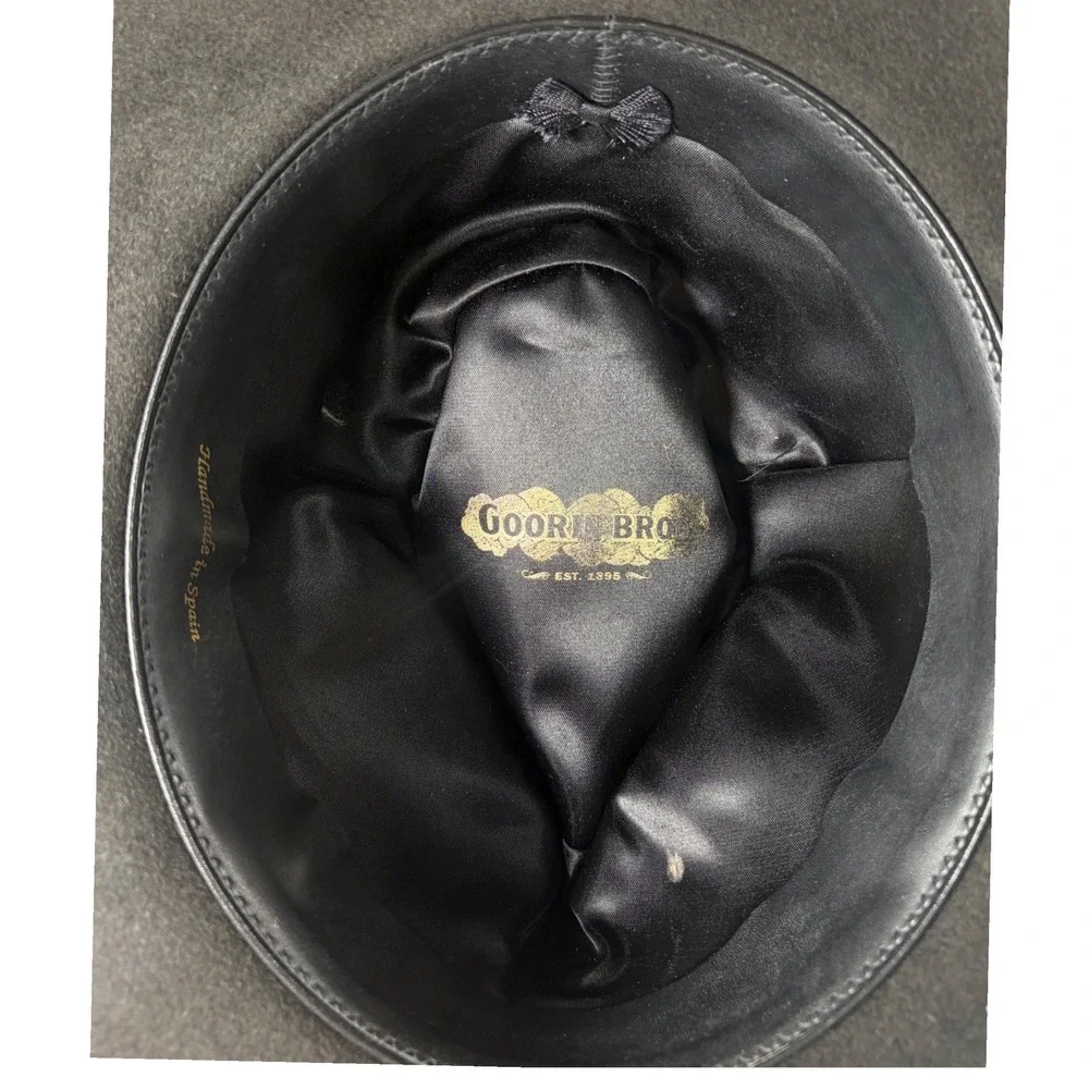 Goorin Bros Black Wool Felt Fedora Hat Handmade in Spain Wide Brim Mens L